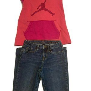 Girls Pink Jordan Hoodie Size L and Gap Kids Size 12 Denim Set